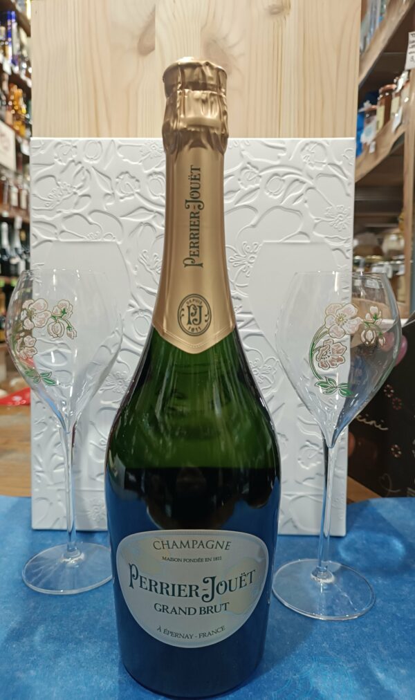 Confezione con 2 bicchieri e champagne "Grand brut" - Perrier Jouet